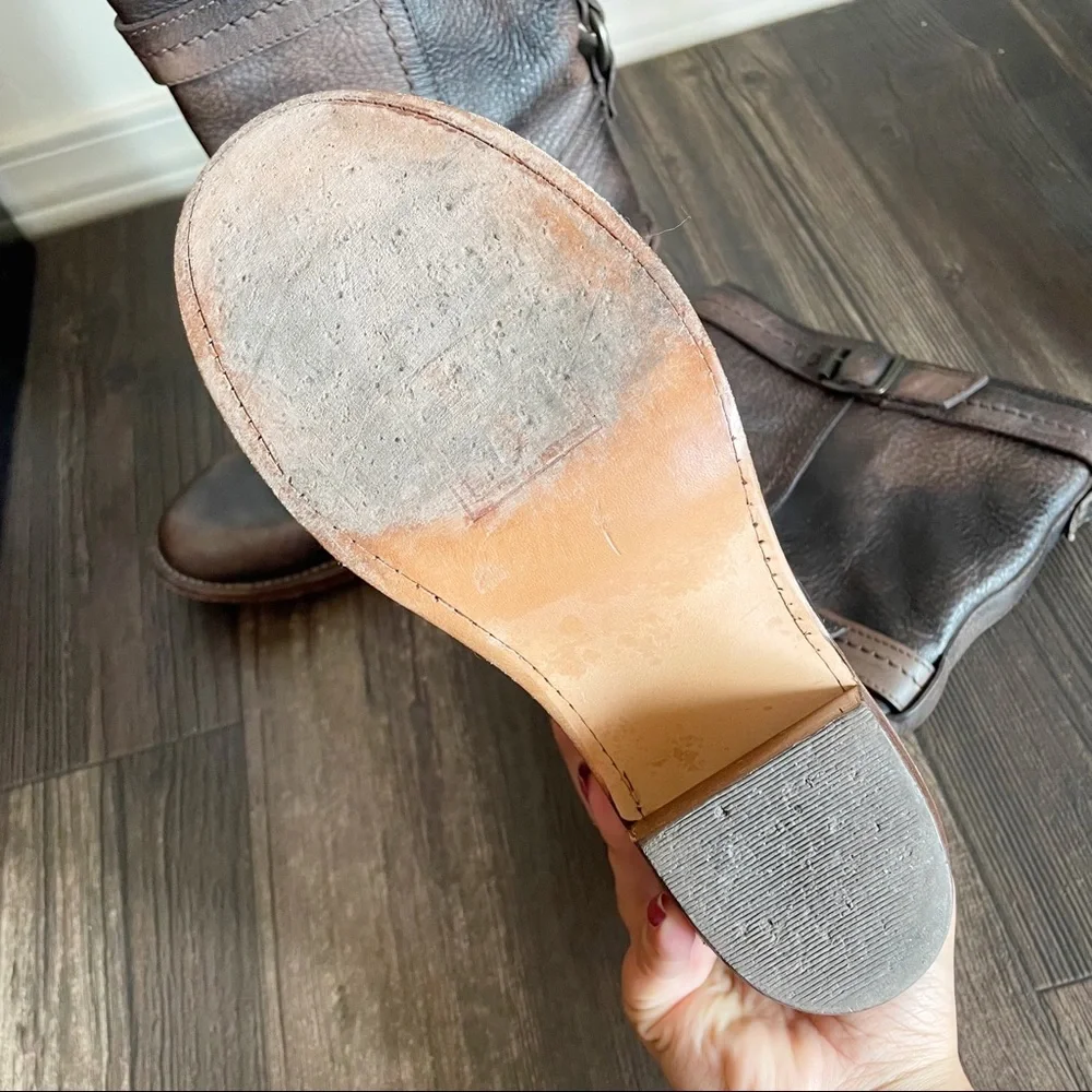 Frye Brown Leather Mid-Calf Buckle Boots - Picture 8 of 10